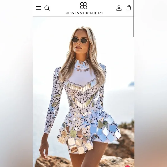Born in Stockholm Raquel Mirror Dress White (NWT) Perfect for BURNING MAN! - Picture 2 of 8